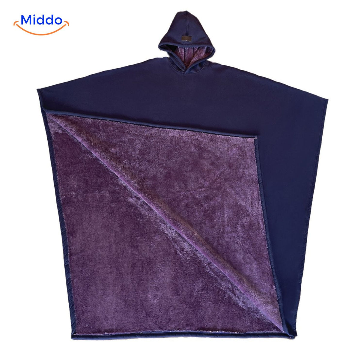 Fleece poncho met capuchon, valt als een deken om, kleur paars