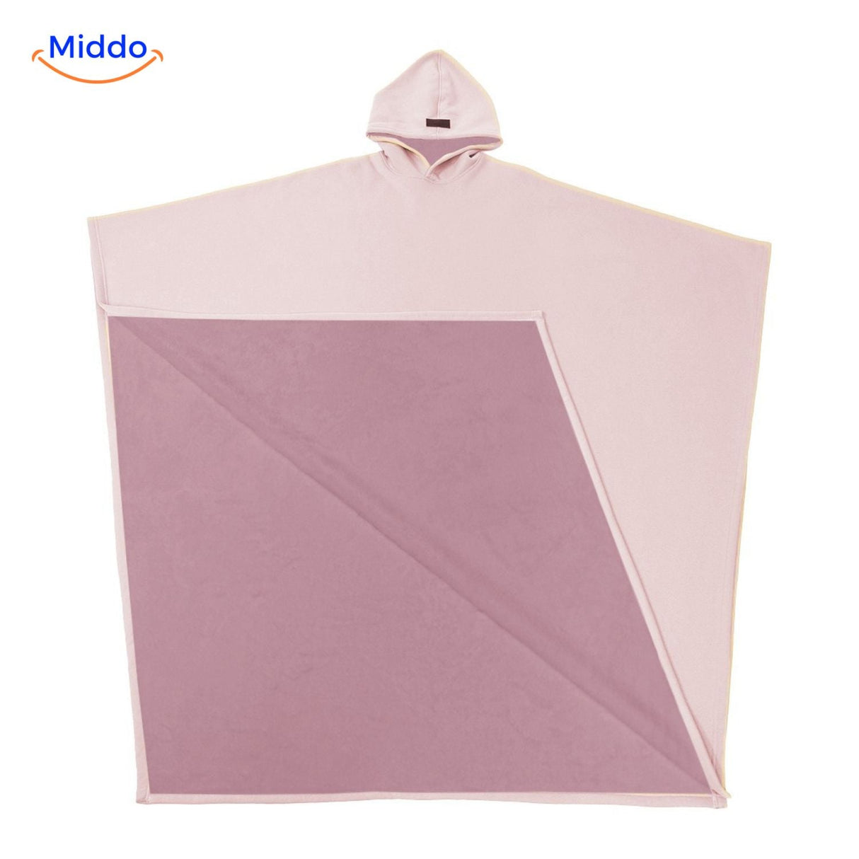 Fleece poncho met capuchon, valt als een deken om, kleur roze