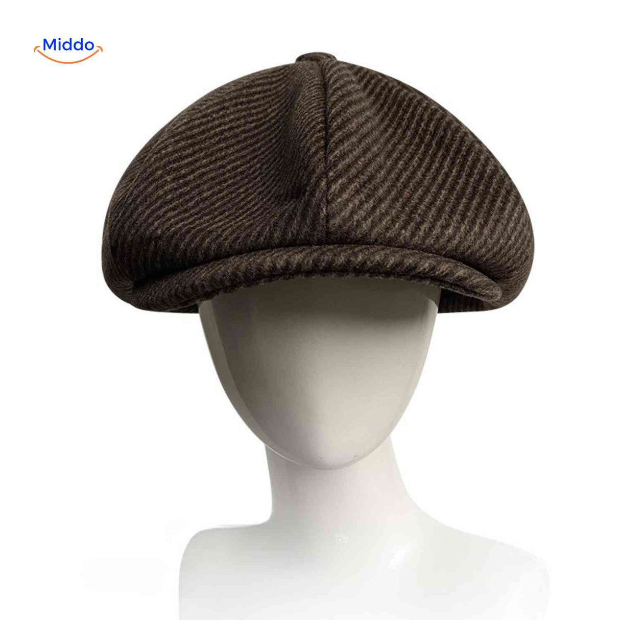 Flat cap van wolmix, 8-panel met knoopdetail, kleur coffee twill