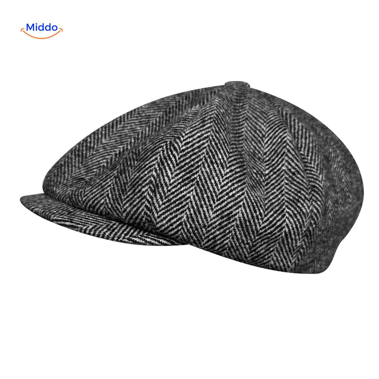 Flat cap van wolmix, 8-panel met knoopdetail, kleur lichtgrijs visgraat