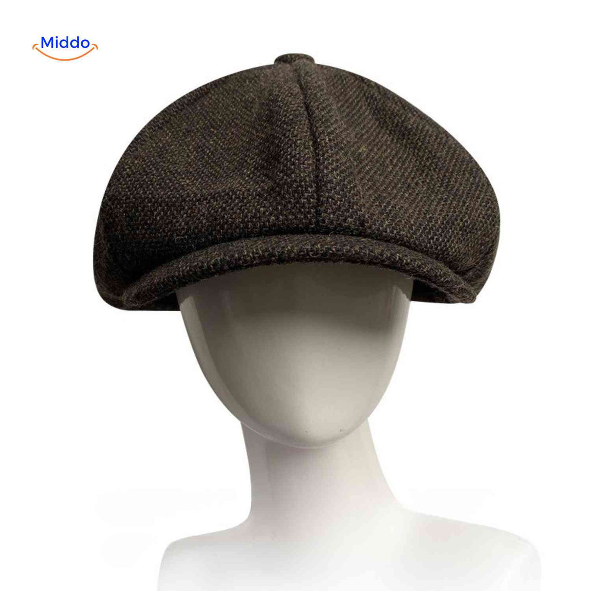 Flat cap van wolmix, 8-panel met knoopdetail, kleur retro coffee