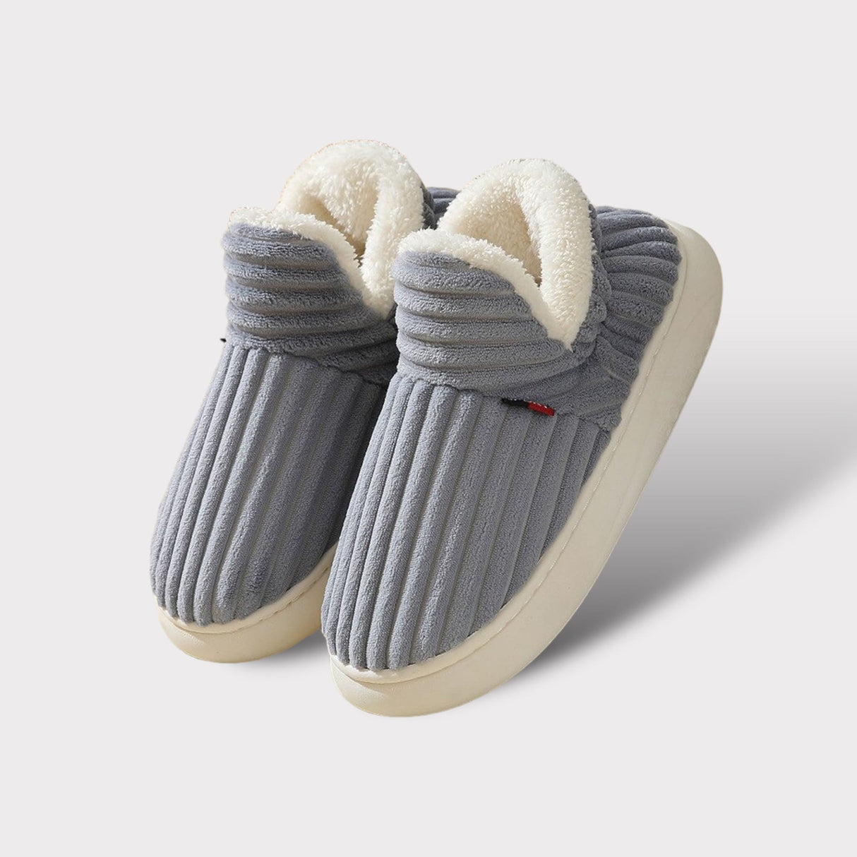 Hoge pantoffels van ribstof met omgeslagen fleeceboord, kleur grijs