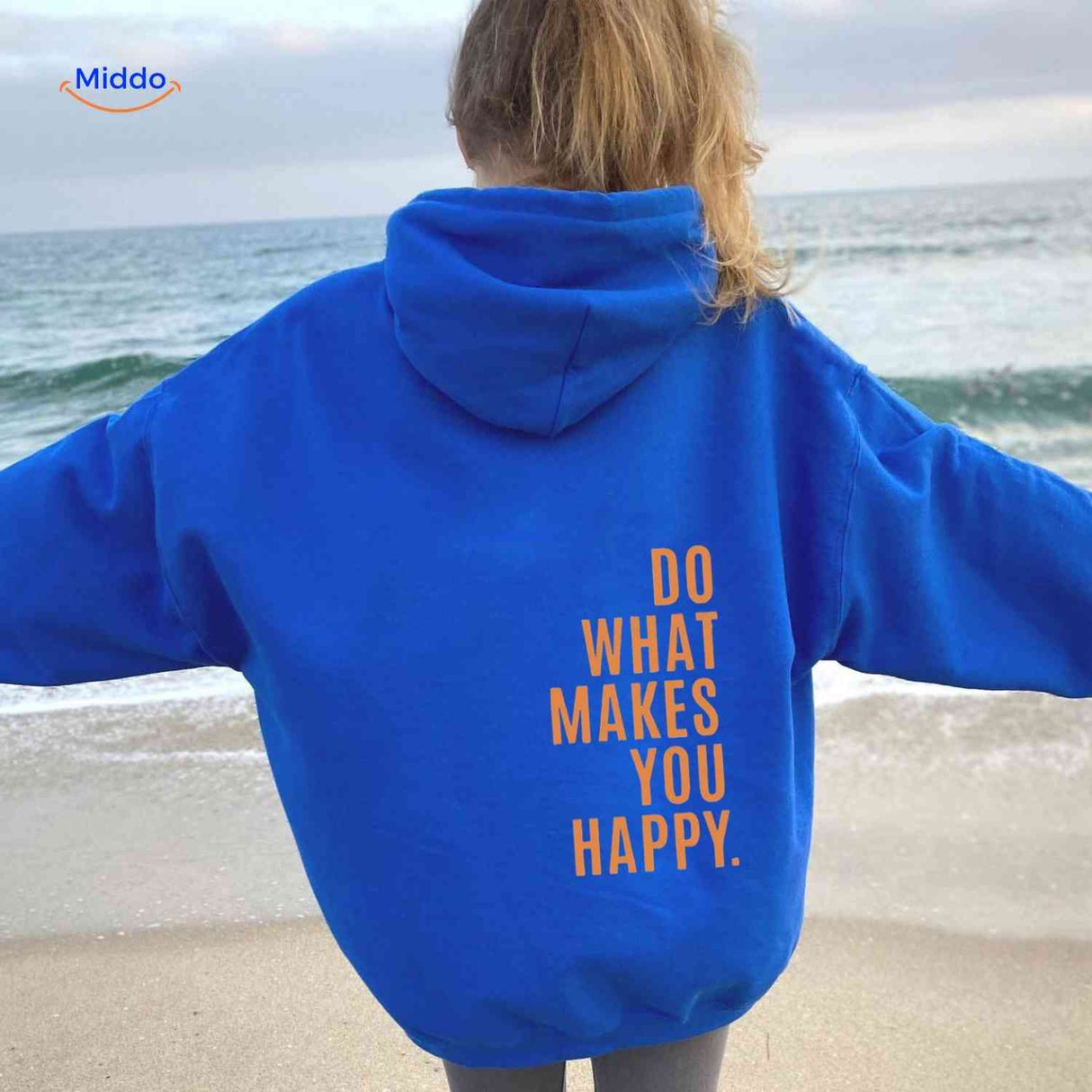 Oversized hoodie van katoenmix met tekst op de rug, kleur koningsblauw