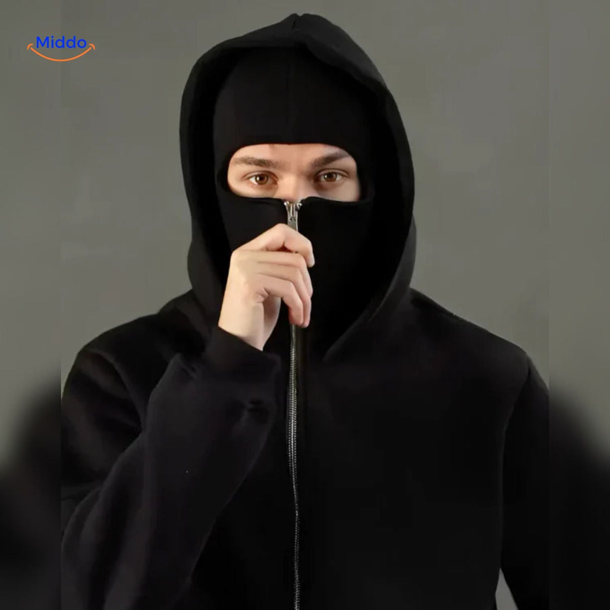 Oversized hoodie met rits tot over het gezicht