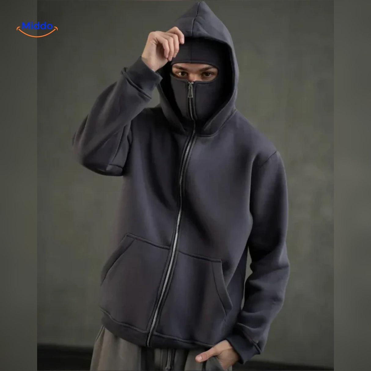 Oversized hoodie met rits tot over het gezicht