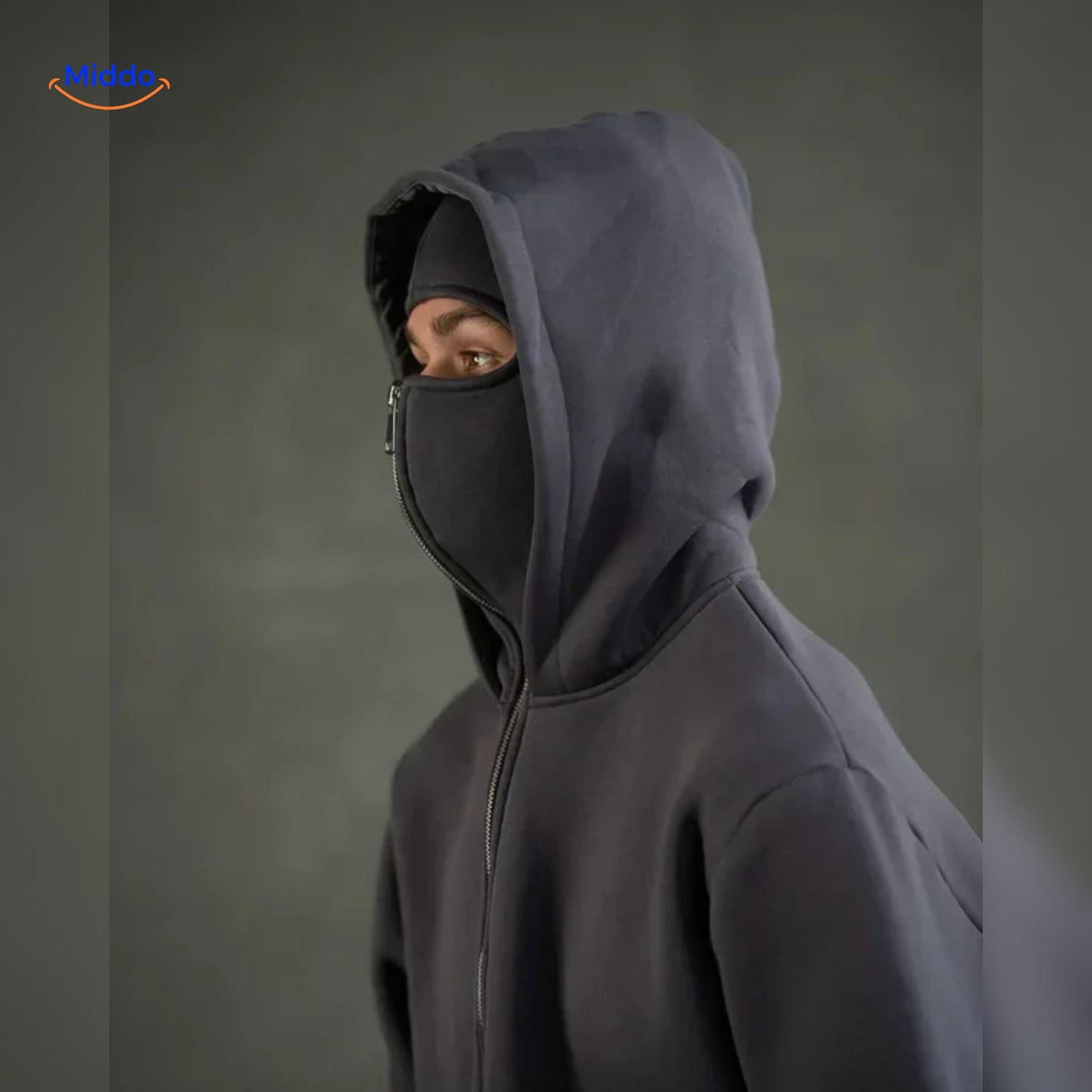 Oversized hoodie met rits tot over het gezicht