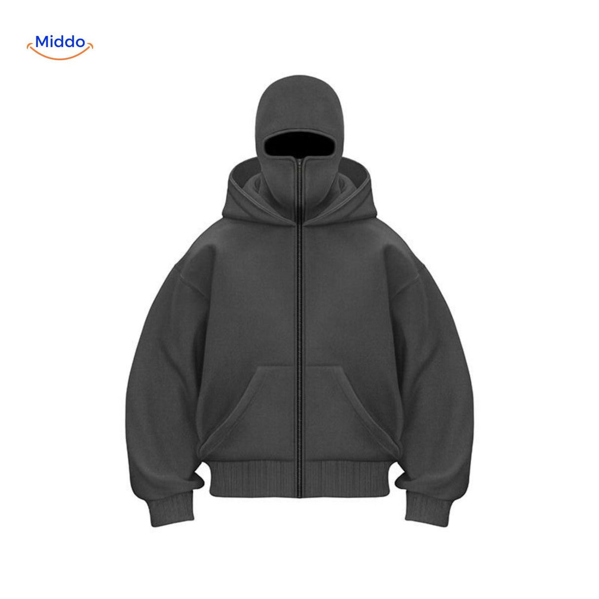Oversized hoodie met rits tot over het gezicht, kleur grijs