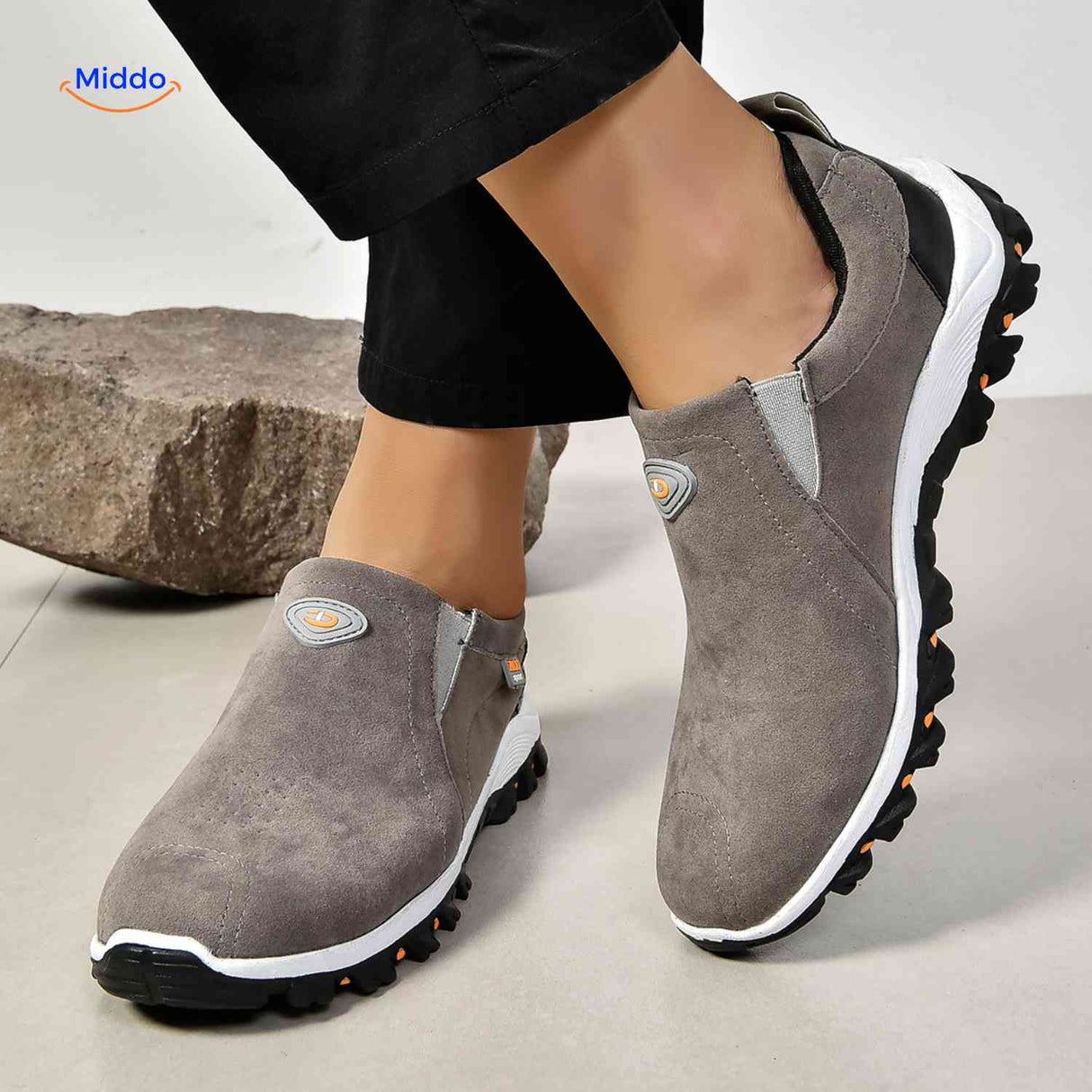 Instapschoenen heren, casual model met elastiek, kleur grijs