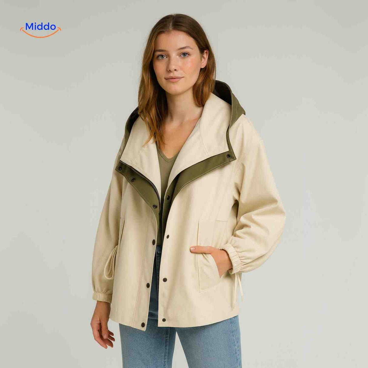 Oversized dames trenchcoat met capuchon, waterafstotend