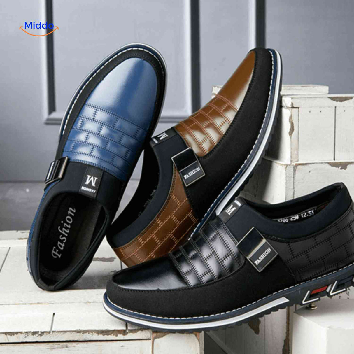 Herenschoenen met ruitpatroon, instap of met veters