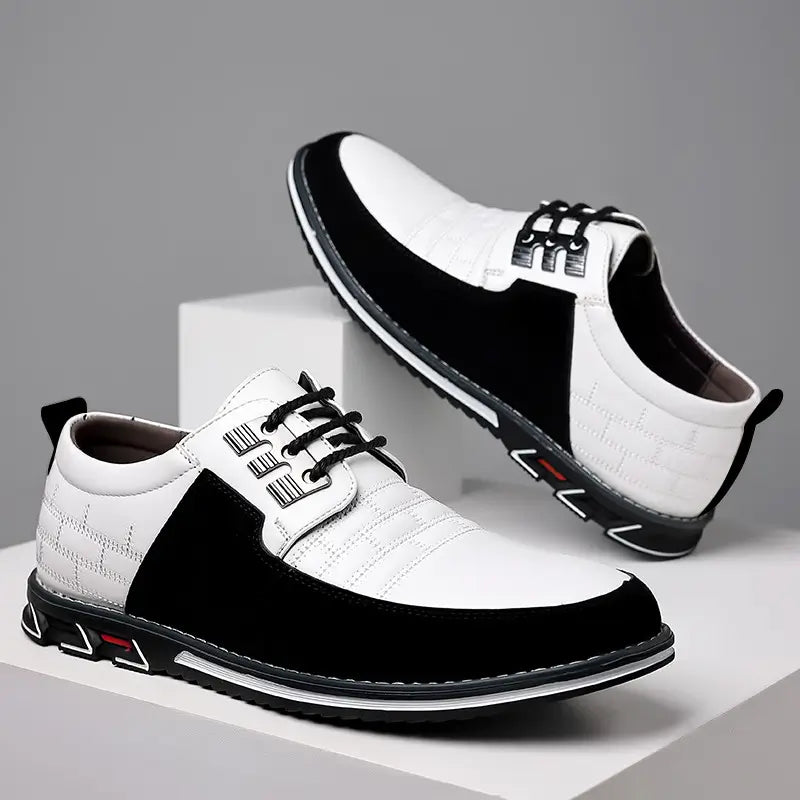 Herenschoenen met ruitpatroon, instap of met veters, kleur wit met veters