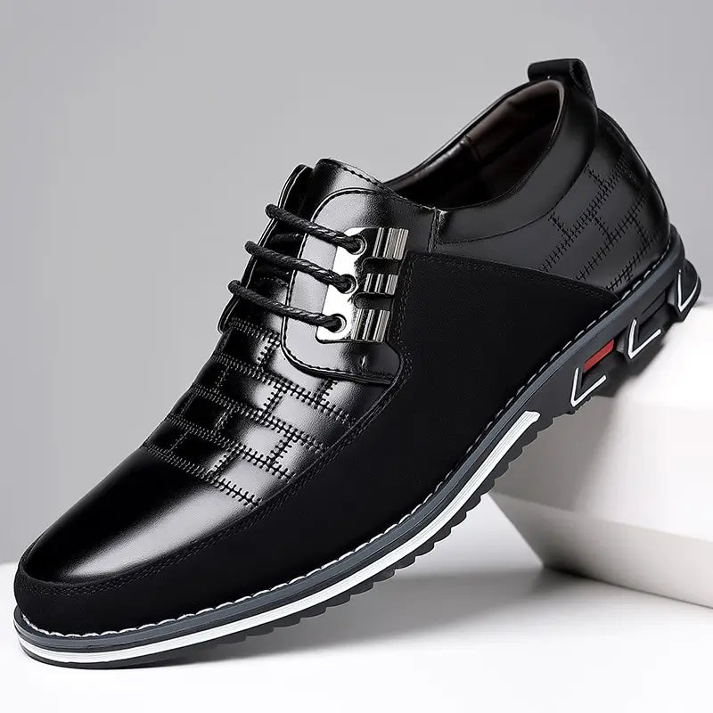 Herenschoenen met ruitpatroon, instap of met veters, kleur zwart met veters