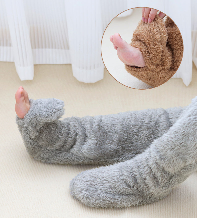 Overknee huissokken van teddystof, 55 cm lang