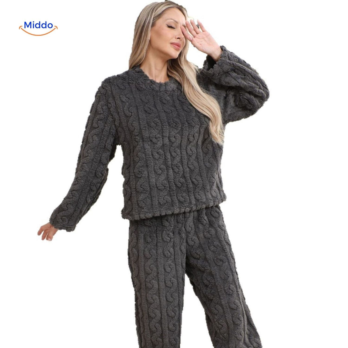 Pyjamaset dames van flanellen fleece, top en broek