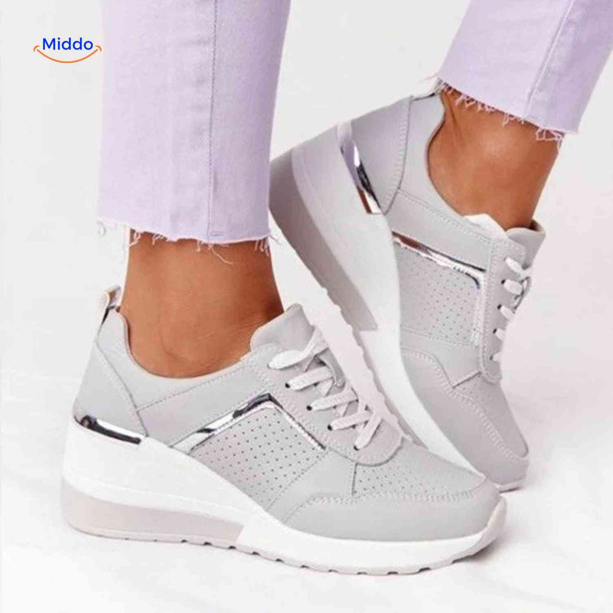 Dames sneakers met platformzool en ademend mesh, kleur grijs
