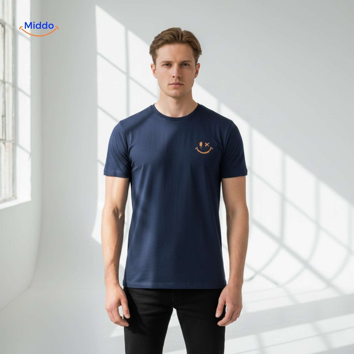 T-shirt van katoen met zonprint op de achterkant