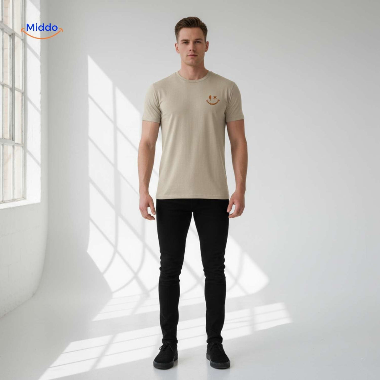 T-shirt van katoen met zonprint op de achterkant, kleur gebroken wit