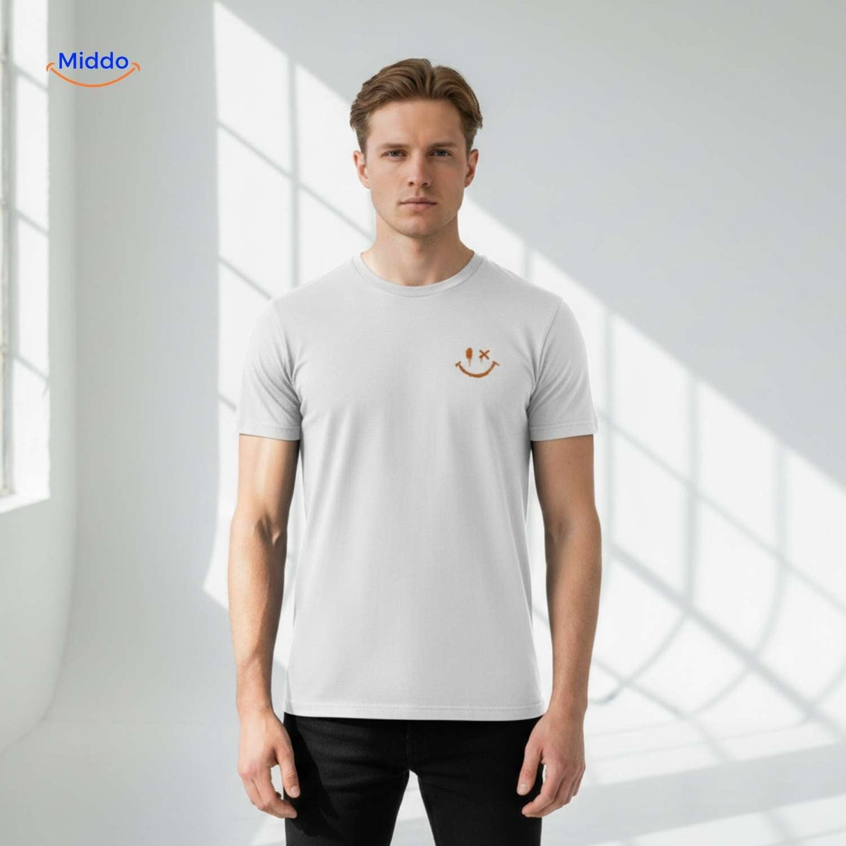 T-shirt van katoen met zonprint op de achterkant, kleur wit