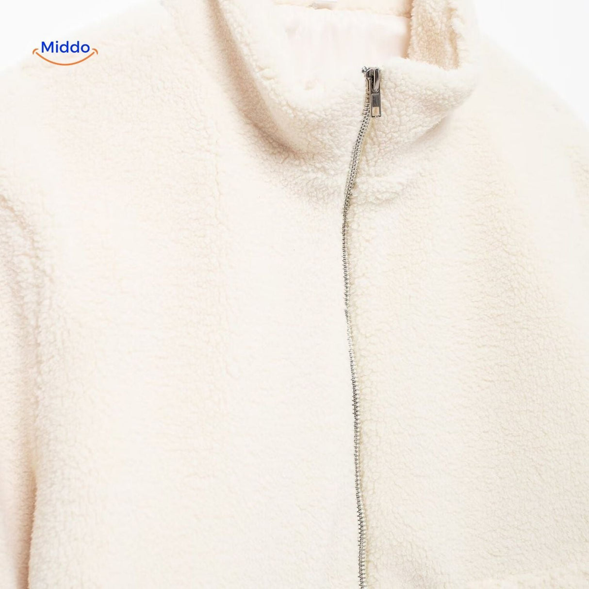 Oversized teddyjas met hoge kraag en twee steekzakken