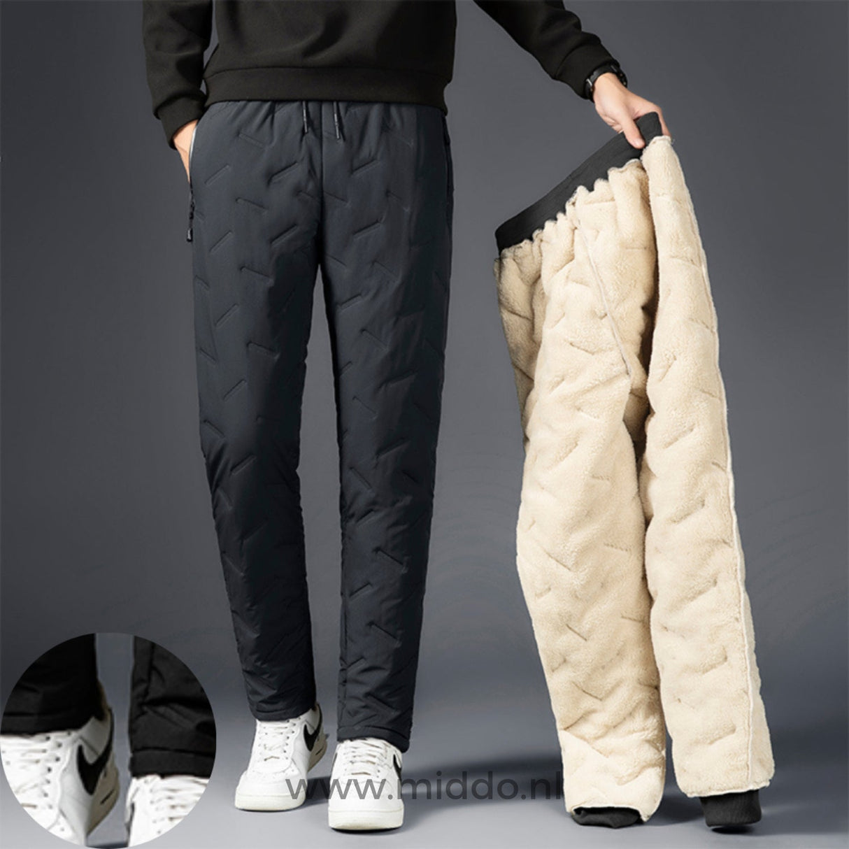 Thermobroek unisex met dikke fleecevoering en ritszakken, kleur grijs (rechte pijpen)