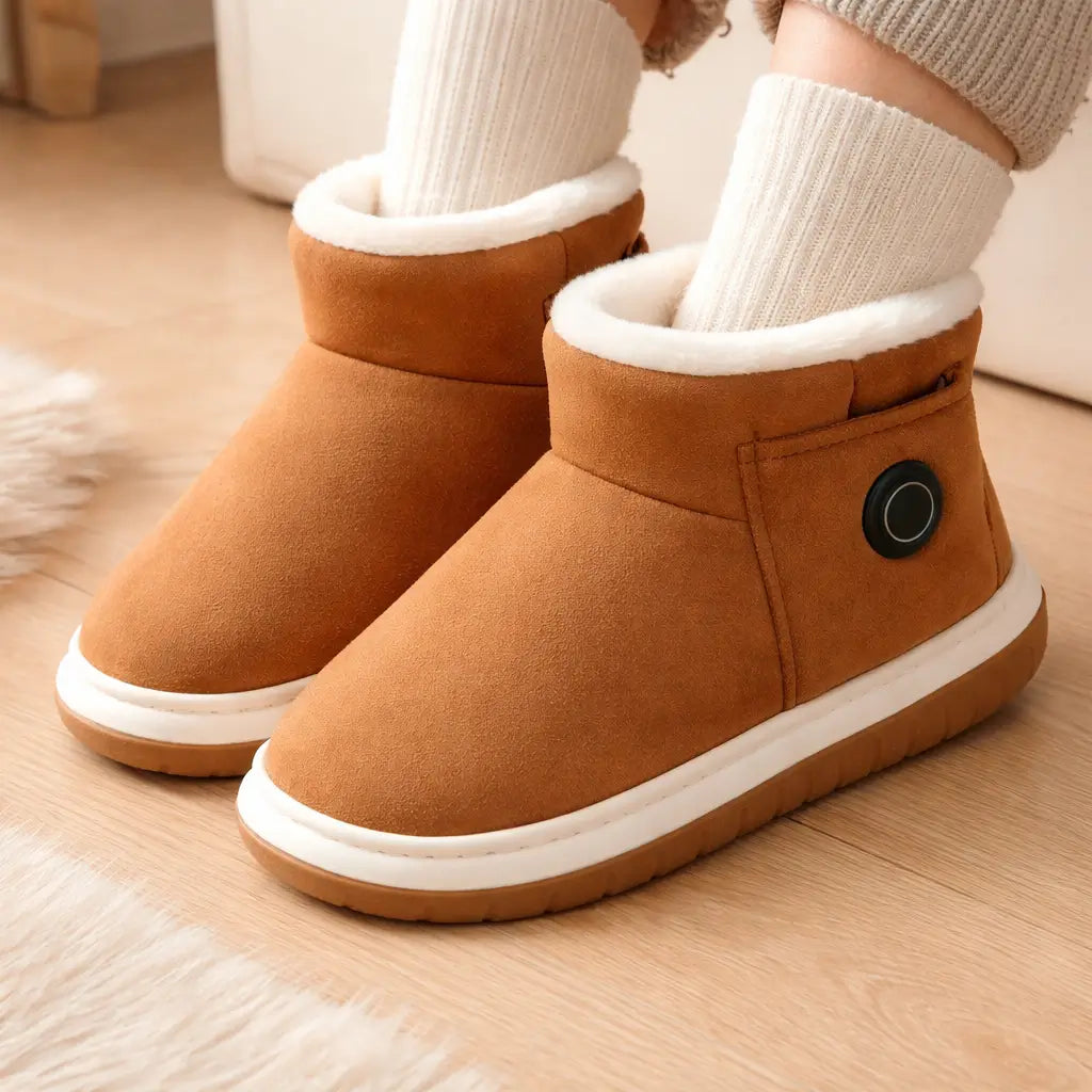 Verwarmde schoenen met oplaadbare accu voor koude dagen, kleur bruin