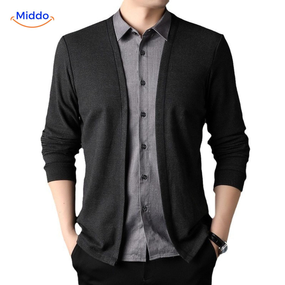 2-in-1 herenvest met ingezet overhemd, slim fit