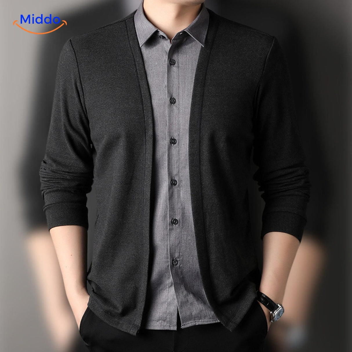 2-in-1 herenvest met ingezet overhemd, slim fit
