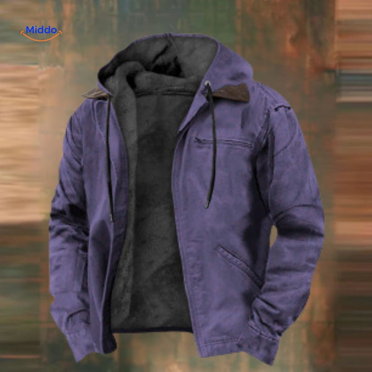 Gevoerde capuchonjas heren met rits, maten tot 8XL, kleur diep indigo