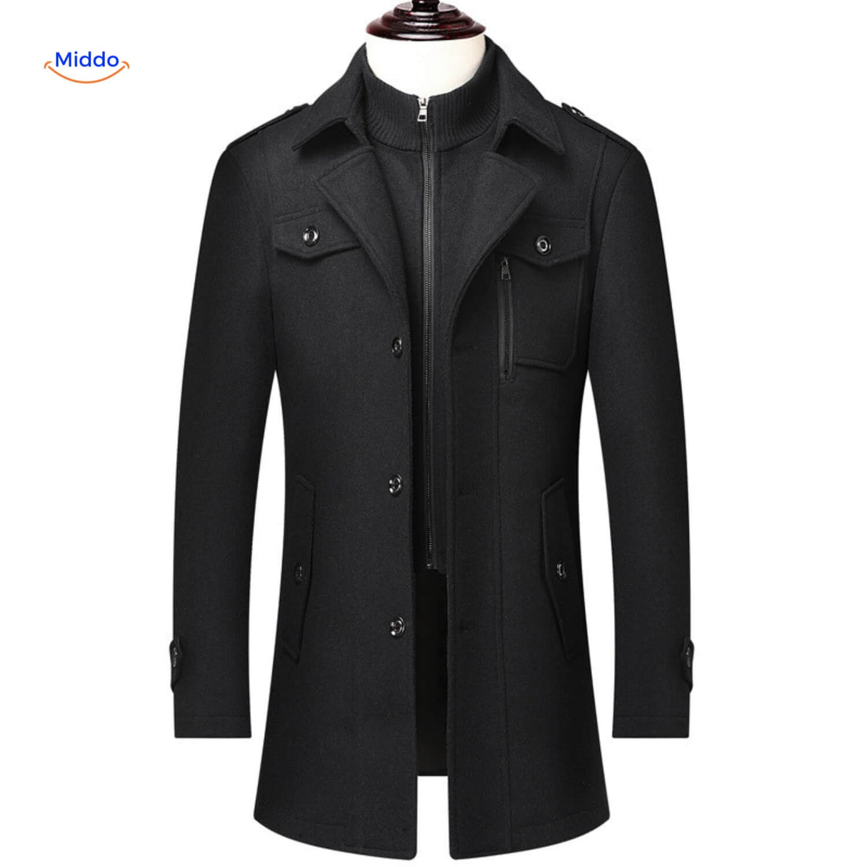 Winterjas heren van wolmix, trenchcoat met dubbele kraag
