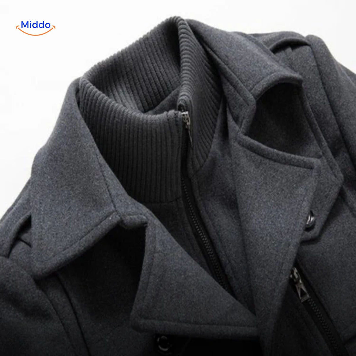 Winterjas heren van wolmix, trenchcoat met dubbele kraag