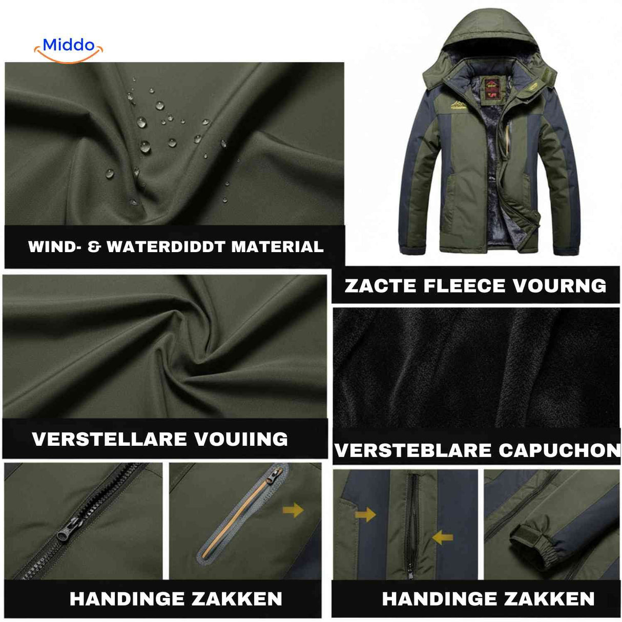 Winterjas met fleece voering, waterdicht en winddicht