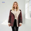Aviator jack dames met brede kraag van imitatiebont, kleur baksteenrood