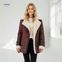 Aviator jack dames met brede kraag van imitatiebont, kleur baksteenrood