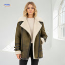 Aviator jack dames met brede kraag van imitatiebont, kleur donkergroen