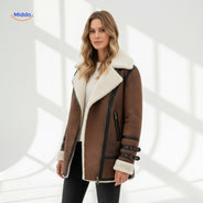 Aviator jack dames met brede kraag van imitatiebont, kleur khaki