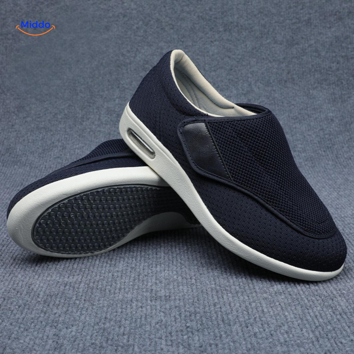Verstelbare comfortschoenen met extra brede teenbox, kleur donkerblauw