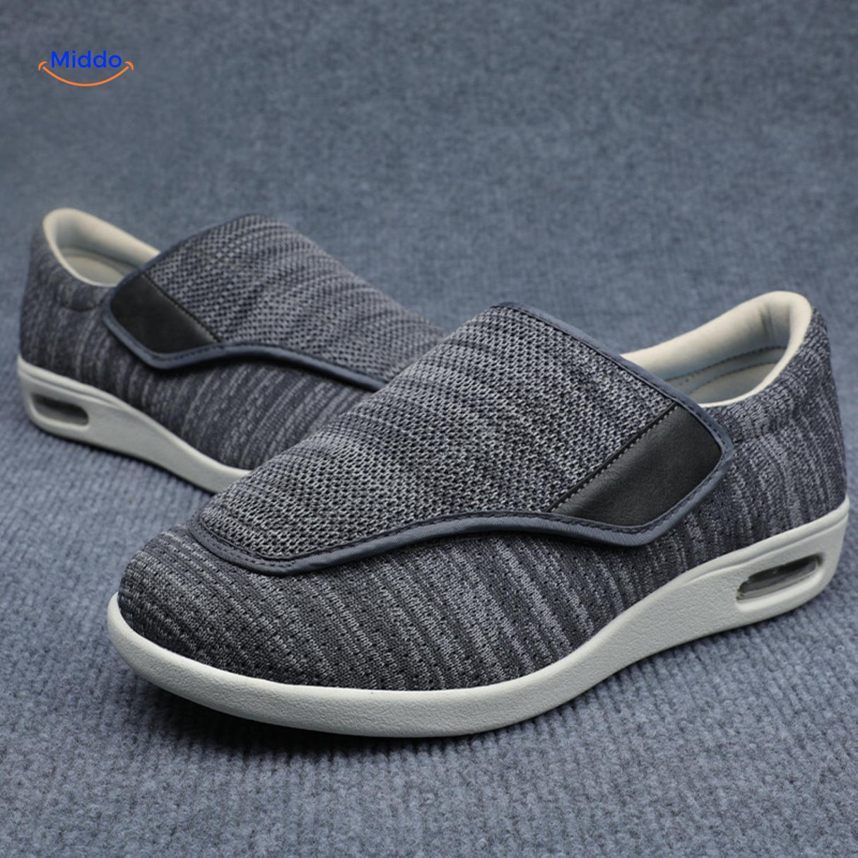 Verstelbare comfortschoenen met extra brede teenbox, kleur donkergrijs