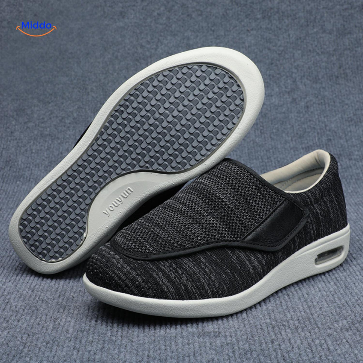 Verstelbare comfortschoenen met extra brede teenbox, kleur zwart - grijs