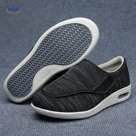 Verstelbare comfortschoenen met extra brede teenbox, kleur zwart - grijs