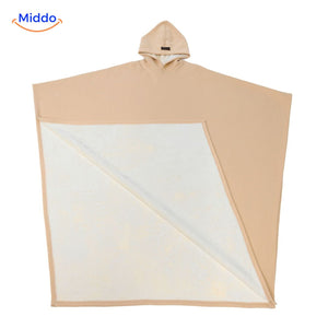 Fleece poncho met capuchon, valt als een deken om, kleur abrikoos