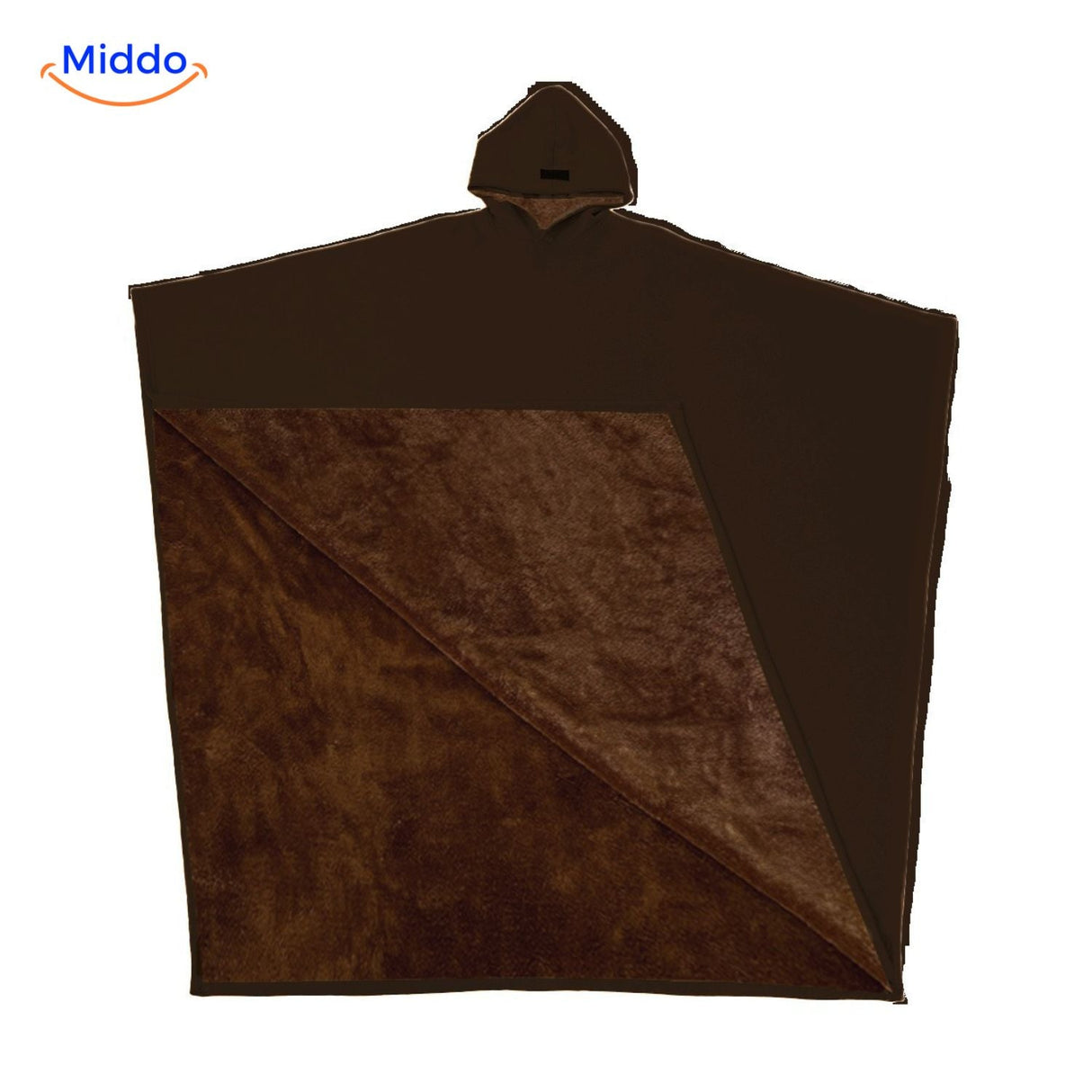 Fleece poncho met capuchon, valt als een deken om, kleur donker bruin