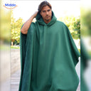 Fleece poncho met capuchon, valt als een deken om, kleur groen