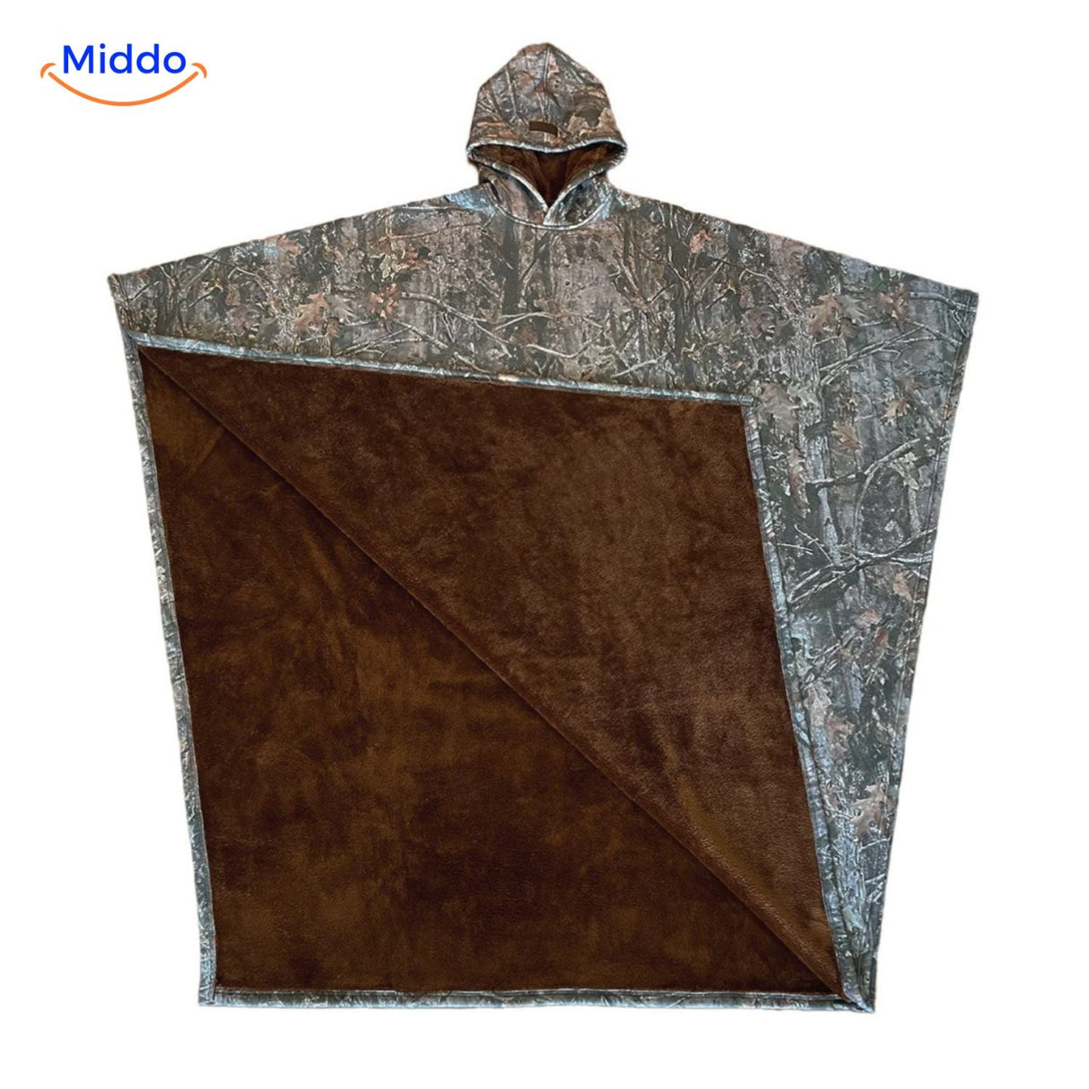 Fleece poncho met capuchon, valt als een deken om, kleur kleurrijk