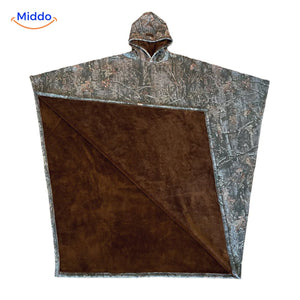 Fleece poncho met capuchon, valt als een deken om, kleur kleurrijk