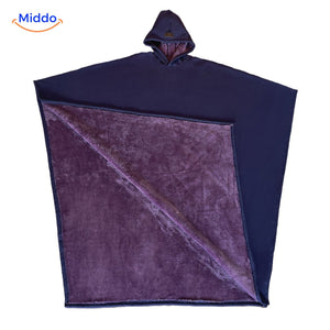 Fleece poncho met capuchon, valt als een deken om, kleur paars
