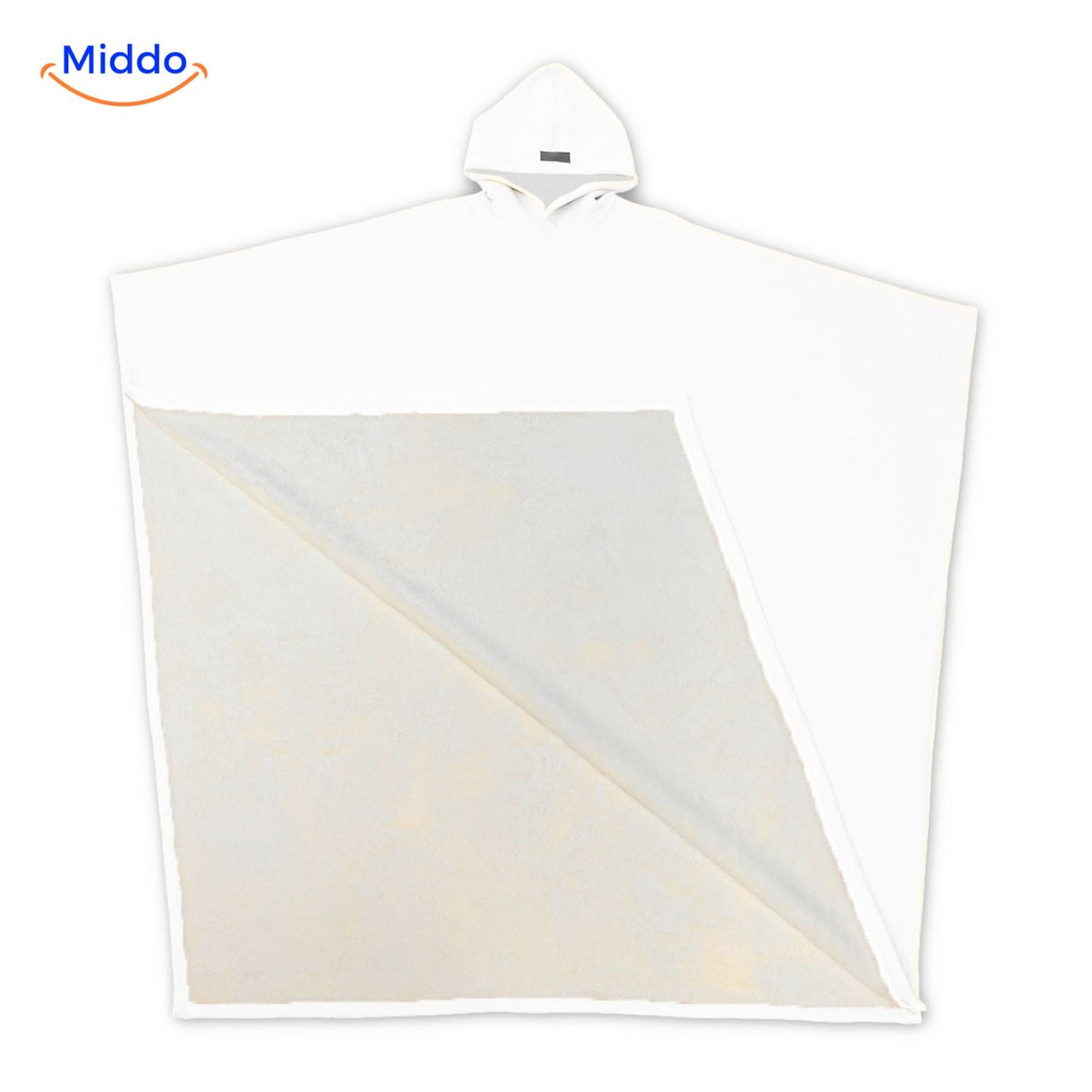 Fleece poncho met capuchon, valt als een deken om, kleur wit