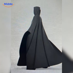 Fleece poncho met capuchon, valt als een deken om, kleur zwart