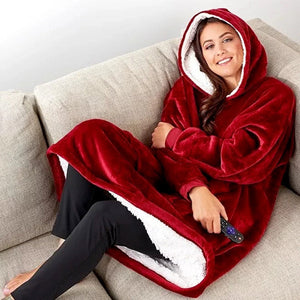 Dekenhoodie one size met fleece buitenkant en sherpa