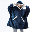 Dekenhoodie one size met fleece buitenkant en sherpa, kleur blauw - witte rand