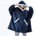 Dekenhoodie one size met fleece buitenkant en sherpa, kleur blauw - witte rand